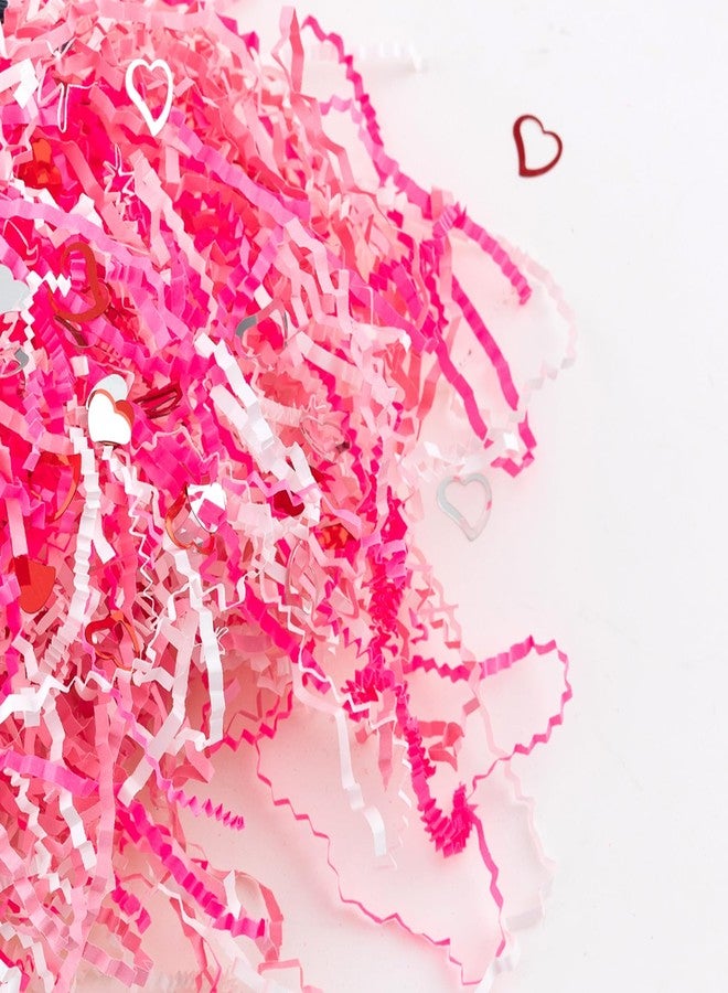 Jocomoni 17.6oz Valentine's Day Crinkle Cut Paper Shred Filler Pink White Crinkle Cut Paper with Heart Confetti Raffia Paper Filler for Gift Wrapping Packaging Filling Party Supply - Image 2